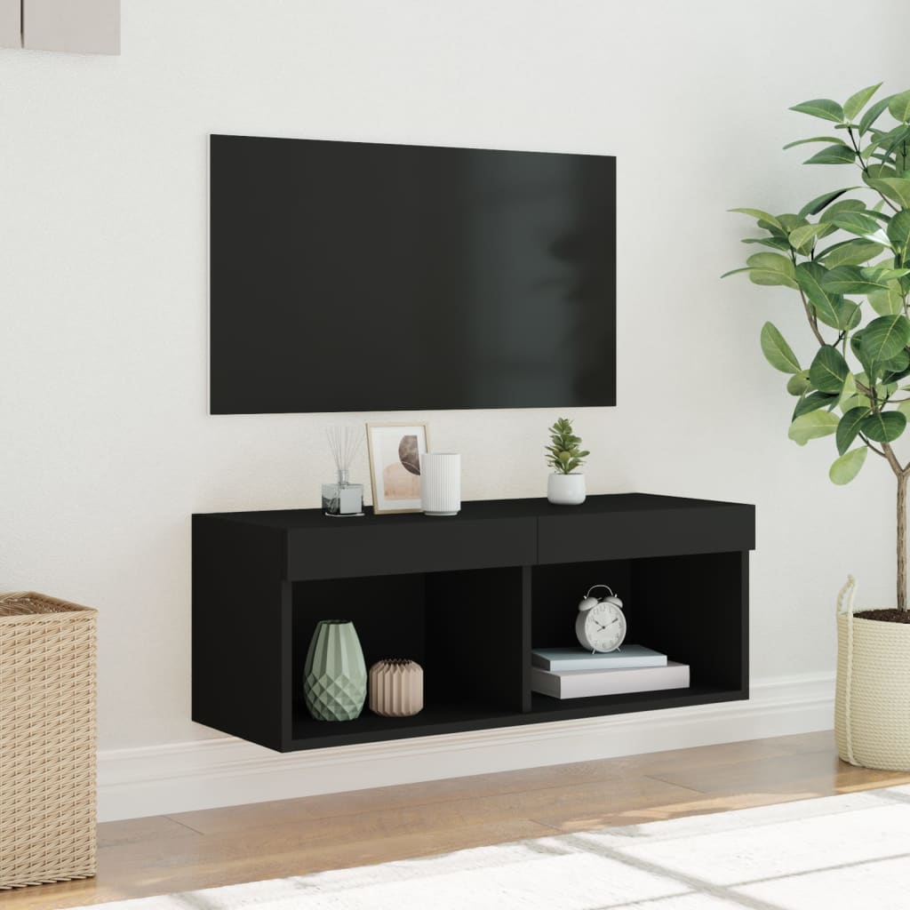 Tv-meubel met LED-verlichting 80x30x30 cm zwart is nu te koop bij PeponiXL, paradijselijk wonen!