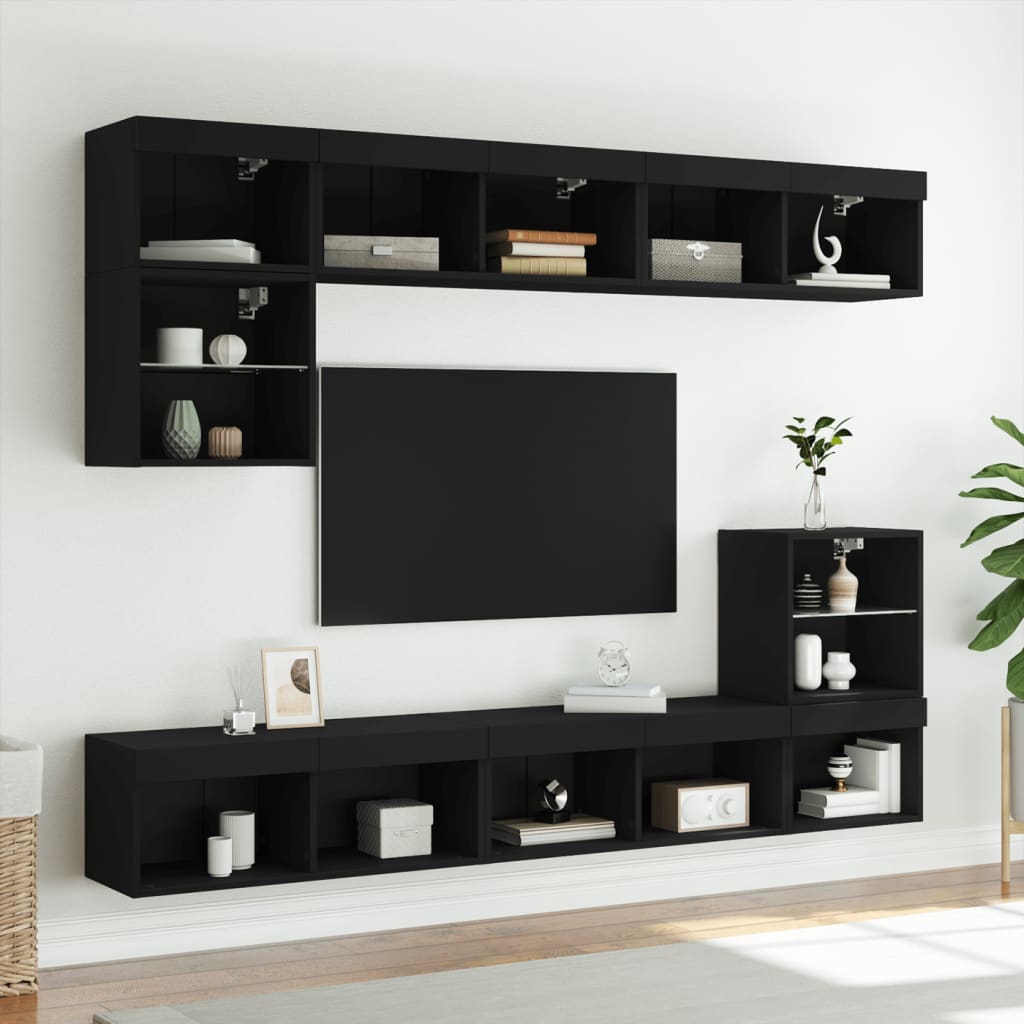 Tv-meubels met LED-verlichting 2 st 80x30x30 cm zwart is nu te koop bij PeponiXL, paradijselijk wonen!