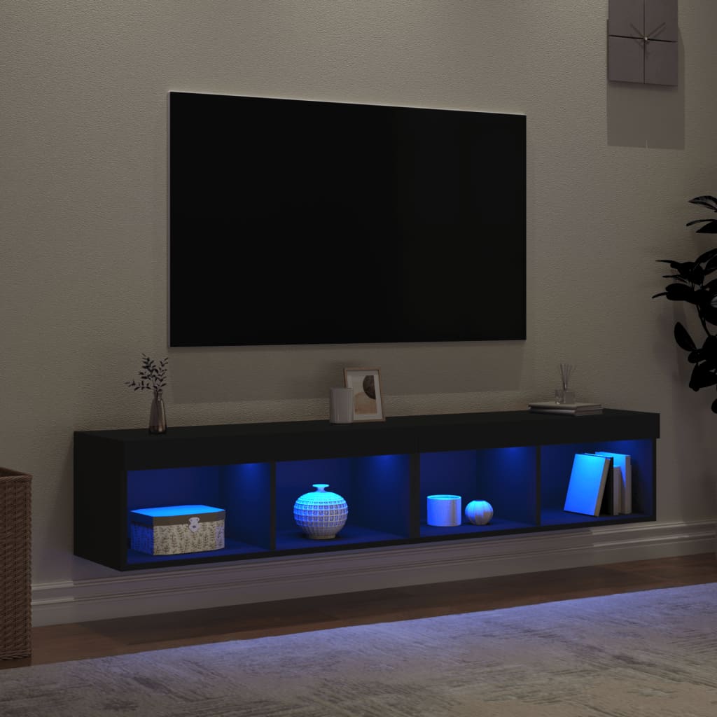 Tv-meubels met LED-verlichting 2 st 80x30x30 cm zwart is nu te koop bij PeponiXL, paradijselijk wonen!