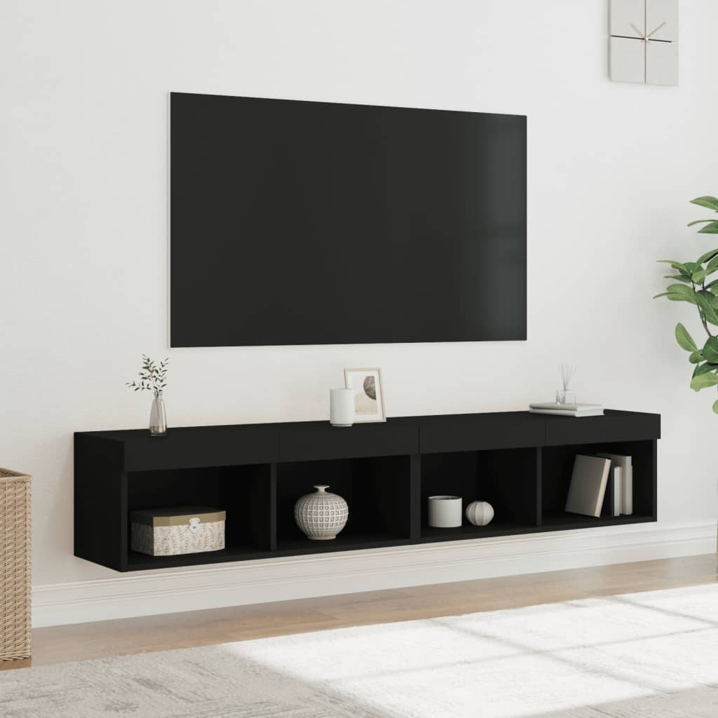 Tv-meubels met LED-verlichting 2 st 80x30x30 cm zwart is nu te koop bij PeponiXL, paradijselijk wonen!