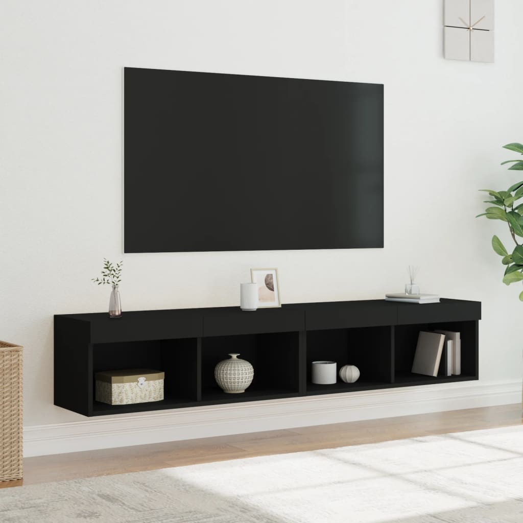 Tv-meubels met LED-verlichting 2 st 80x30x30 cm zwart is nu te koop bij PeponiXL, paradijselijk wonen!