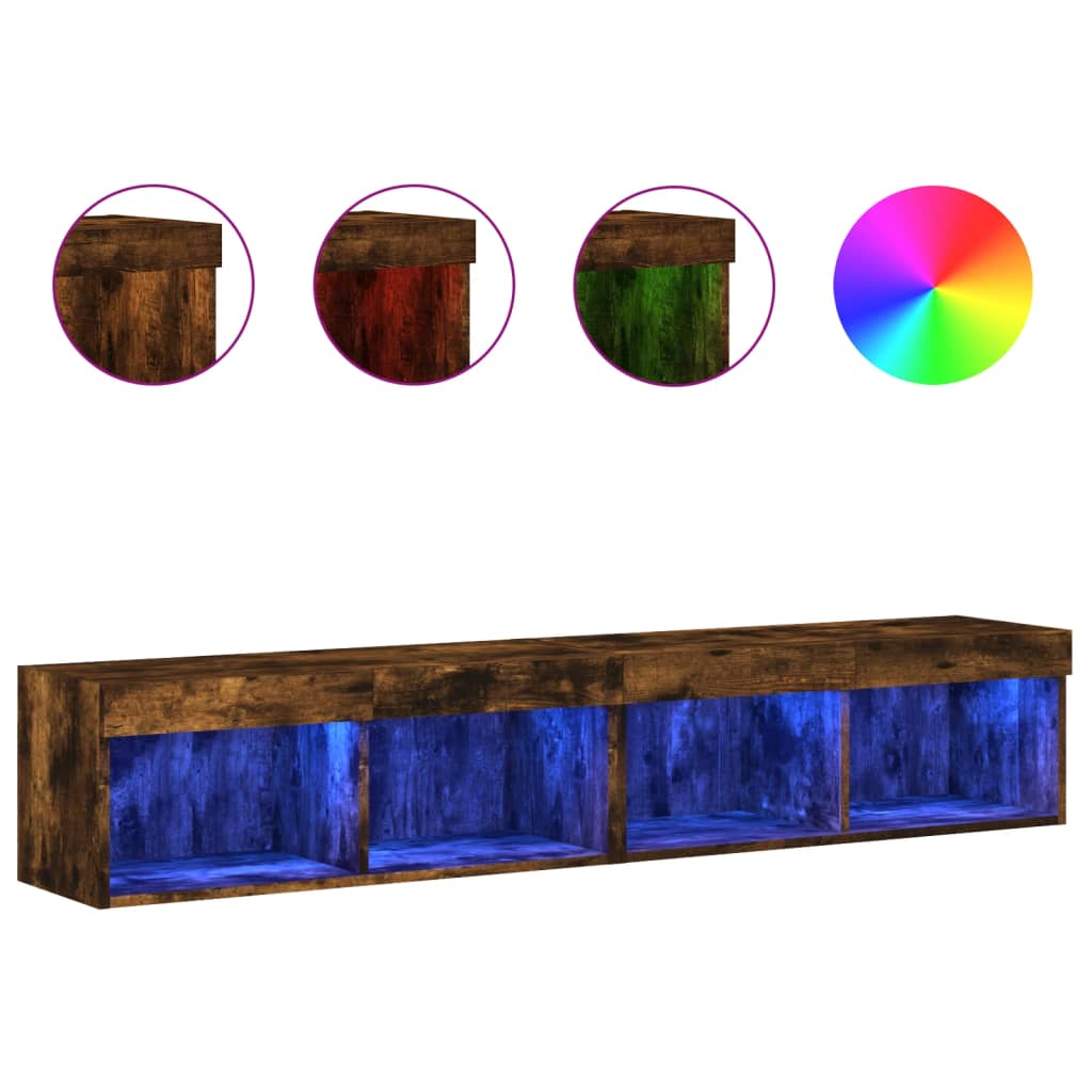 Tv-meubels met LED-verlichting 2 st 80x30x30 cm gerookt eiken is nu te koop bij PeponiXL, paradijselijk wonen!