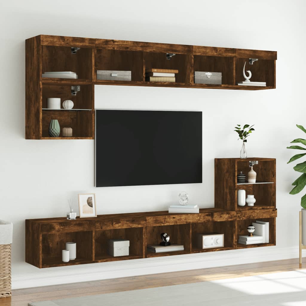 Tv-meubels met LED-verlichting 2 st 80x30x30 cm gerookt eiken is nu te koop bij PeponiXL, paradijselijk wonen!