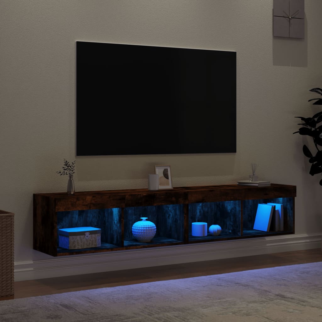 Tv-meubels met LED-verlichting 2 st 80x30x30 cm gerookt eiken is nu te koop bij PeponiXL, paradijselijk wonen!