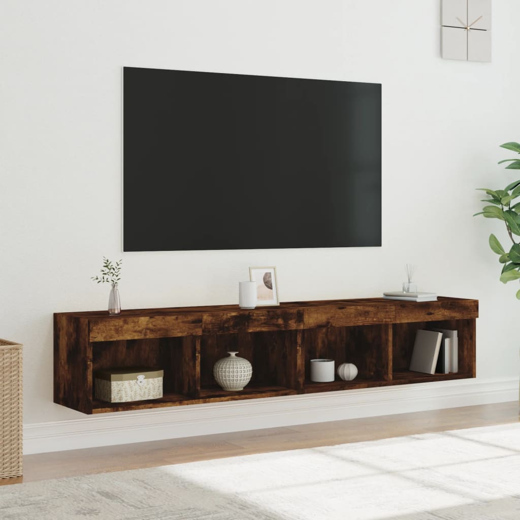 Tv-meubels met LED-verlichting 2 st 80x30x30 cm gerookt eiken is nu te koop bij PeponiXL, paradijselijk wonen!