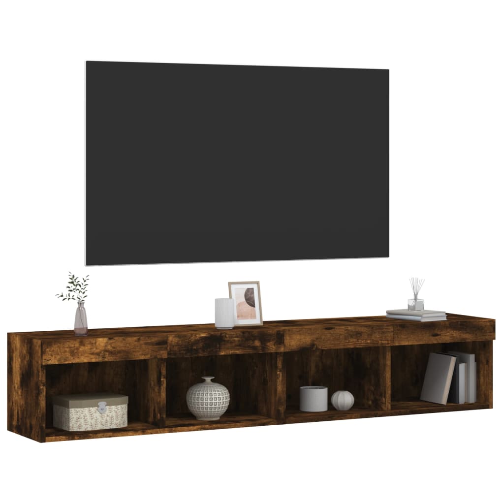 Tv-meubels met LED-verlichting 2 st 80x30x30 cm gerookt eiken is nu te koop bij PeponiXL, paradijselijk wonen!