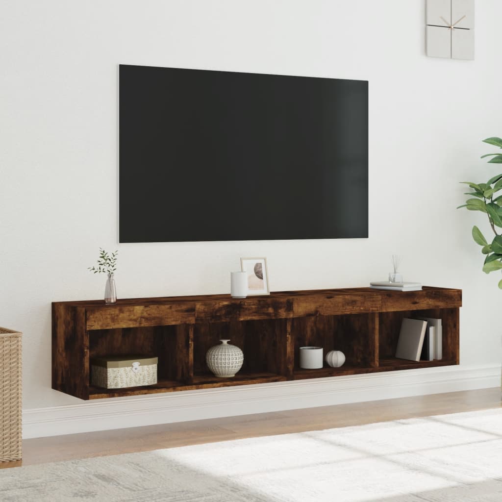 Tv-meubels met LED-verlichting 2 st 80x30x30 cm gerookt eiken is nu te koop bij PeponiXL, paradijselijk wonen!