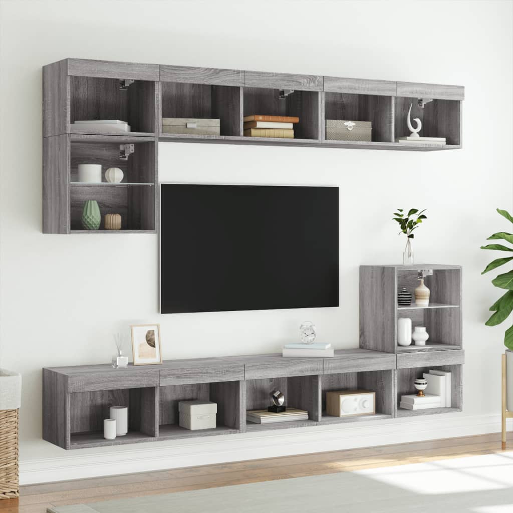 Tv-meubels met LED-verlichting 2 st 80x30x30 cm grijs sonoma is nu te koop bij PeponiXL, paradijselijk wonen!