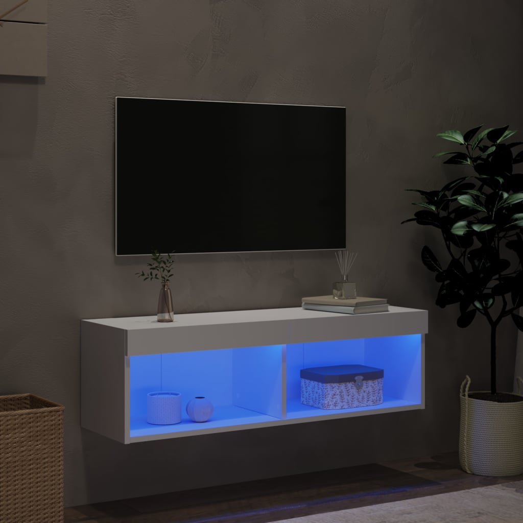 Tv-meubel met LED-verlichting 100x30x30 cm wit is nu te koop bij PeponiXL, paradijselijk wonen!