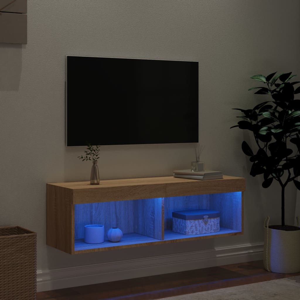 Tv-meubel met LED-verlichting 100x30x30 cm sonoma eikenkleurig is nu te koop bij PeponiXL, paradijselijk wonen!