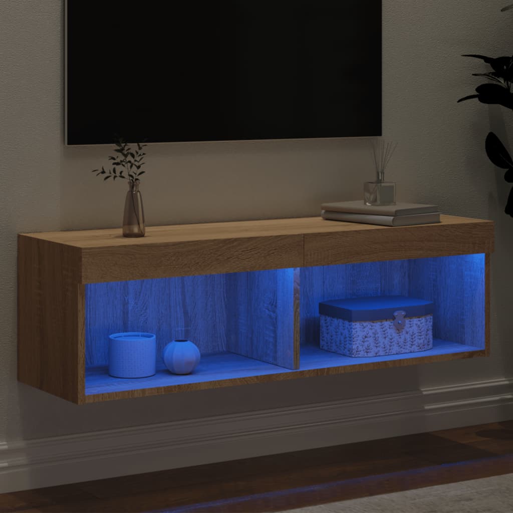 Tv-meubel met LED-verlichting 100x30x30 cm sonoma eikenkleurig is nu te koop bij PeponiXL, paradijselijk wonen!