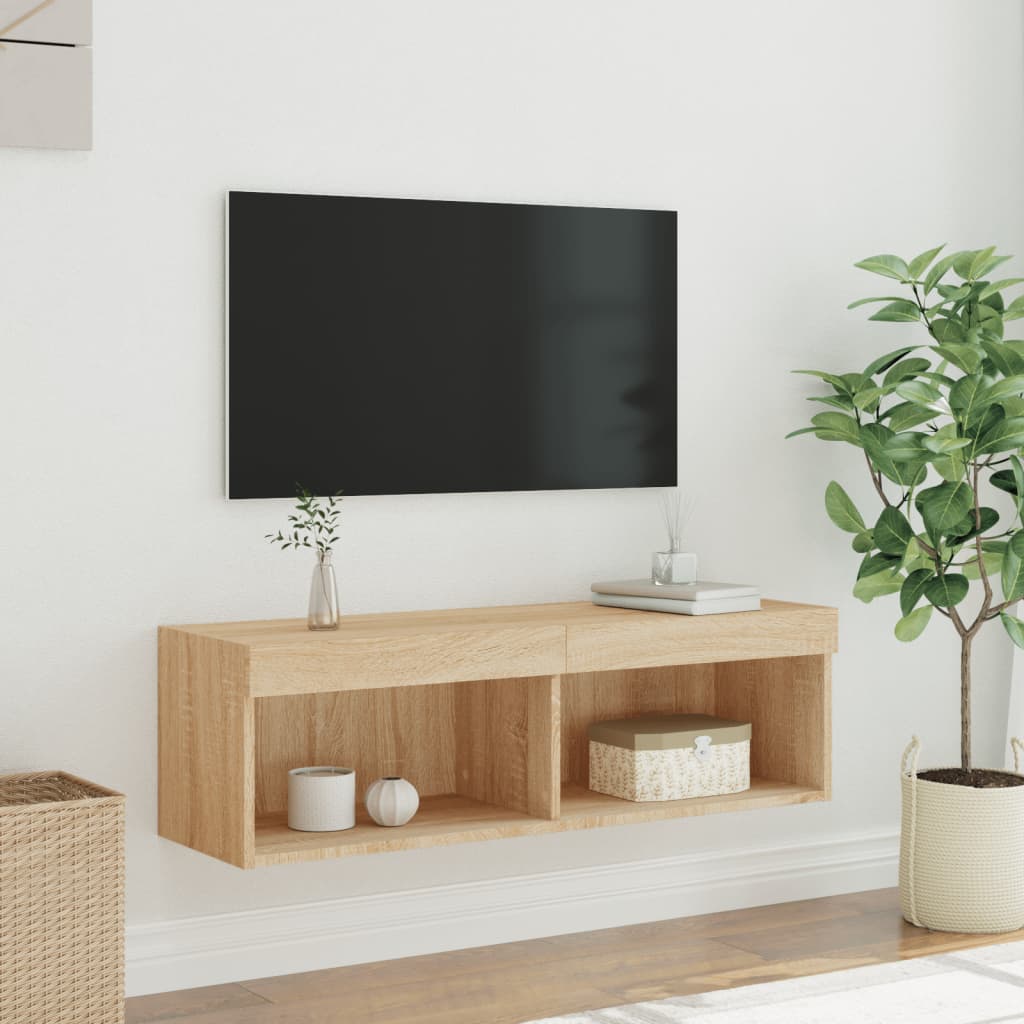 Tv-meubel met LED-verlichting 100x30x30 cm sonoma eikenkleurig is nu te koop bij PeponiXL, paradijselijk wonen!