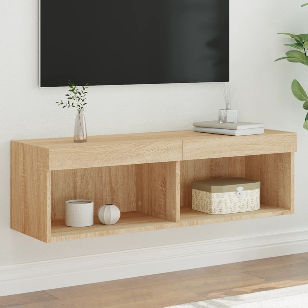 Tv-meubel met LED-verlichting 100x30x30 cm sonoma eikenkleurig is nu te koop bij PeponiXL, paradijselijk wonen!