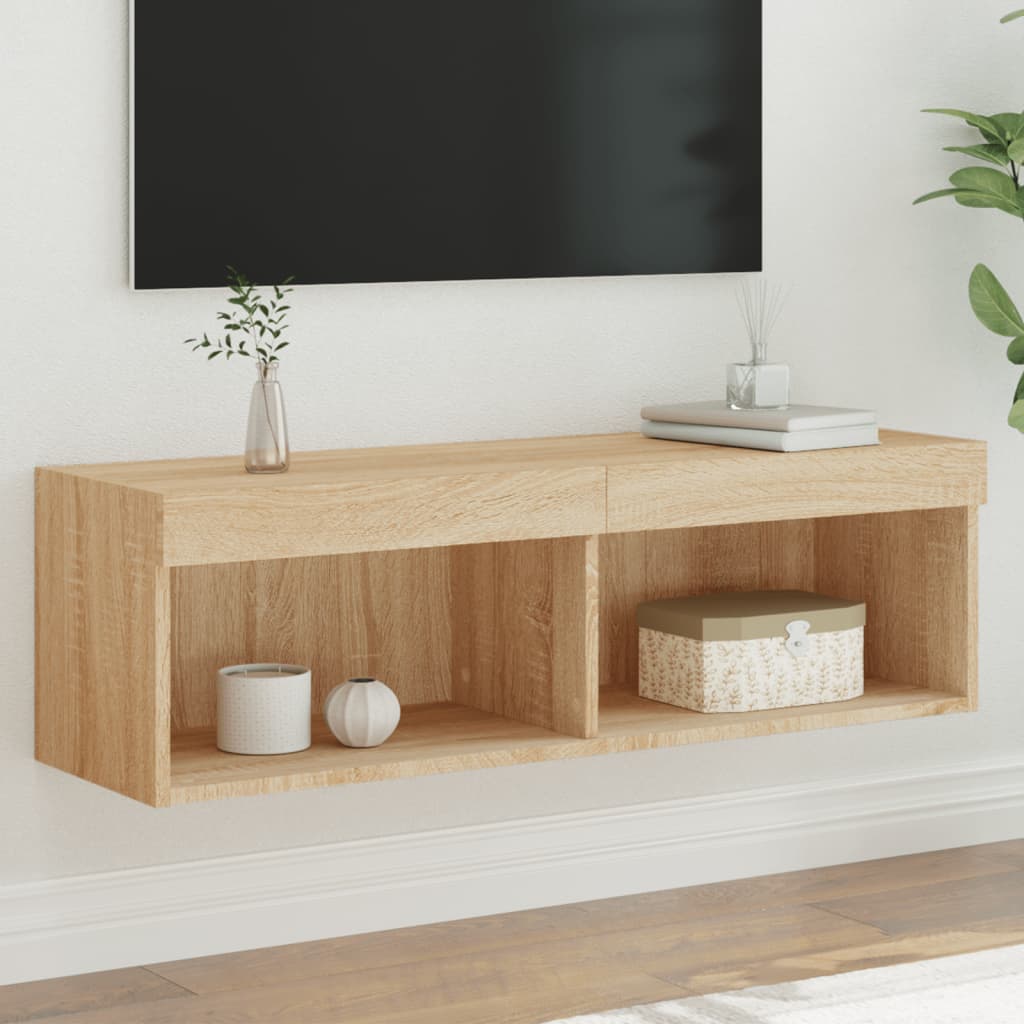 Tv-meubel met LED-verlichting 100x30x30 cm sonoma eikenkleurig is nu te koop bij PeponiXL, paradijselijk wonen!