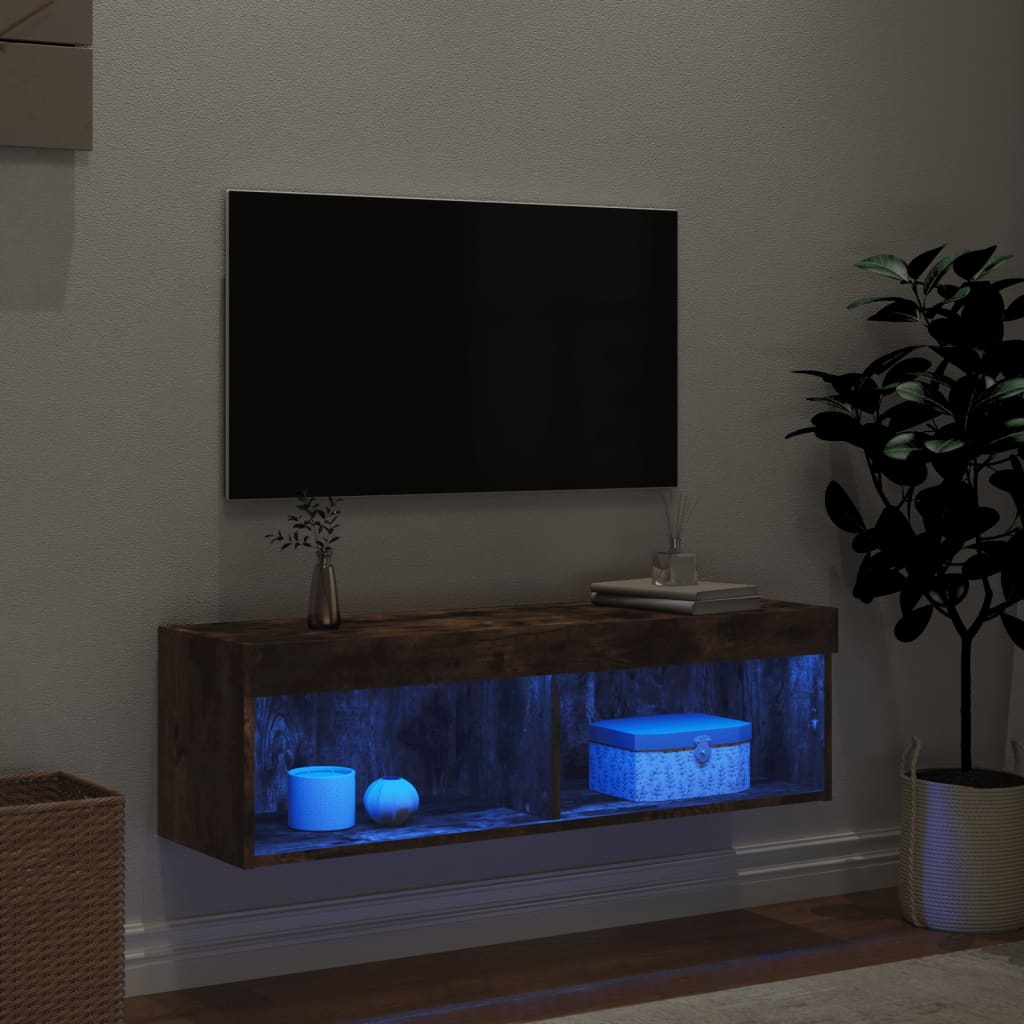 Tv-meubel LED-verlichting 100x30x30 cm gerookt eikenkleurig is nu te koop bij PeponiXL, paradijselijk wonen!