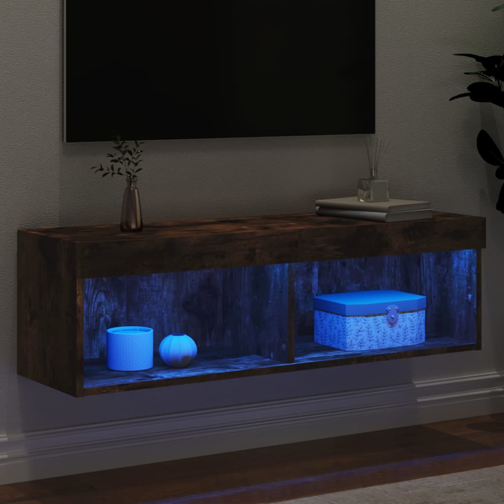 Tv-meubel LED-verlichting 100x30x30 cm gerookt eikenkleurig is nu te koop bij PeponiXL, paradijselijk wonen!