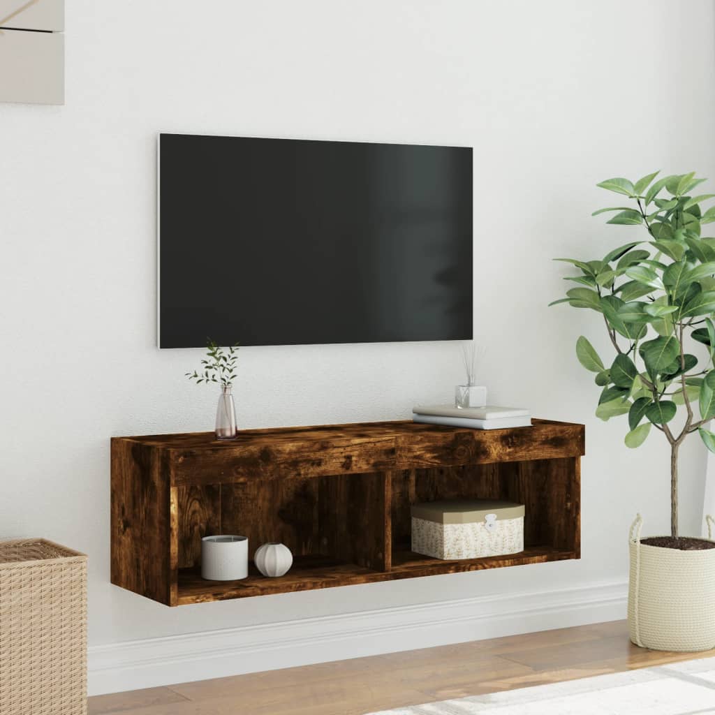Tv-meubel LED-verlichting 100x30x30 cm gerookt eikenkleurig is nu te koop bij PeponiXL, paradijselijk wonen!