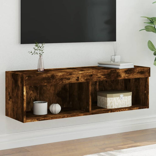 Tv-meubel LED-verlichting 100x30x30 cm gerookt eikenkleurig is nu te koop bij PeponiXL, paradijselijk wonen!