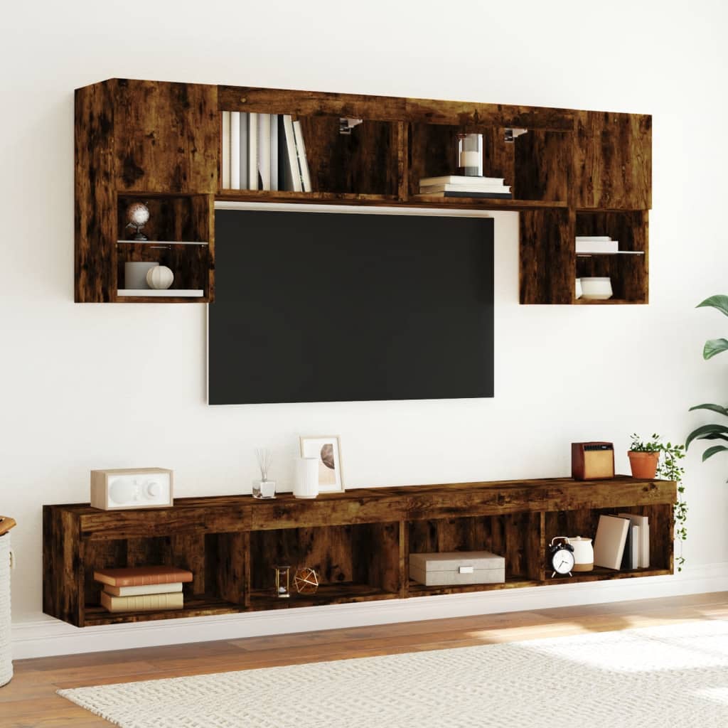 Tv-meubels met LED-verlichting 2 st 100x30x30 cm gerookt eiken is nu te koop bij PeponiXL, paradijselijk wonen!