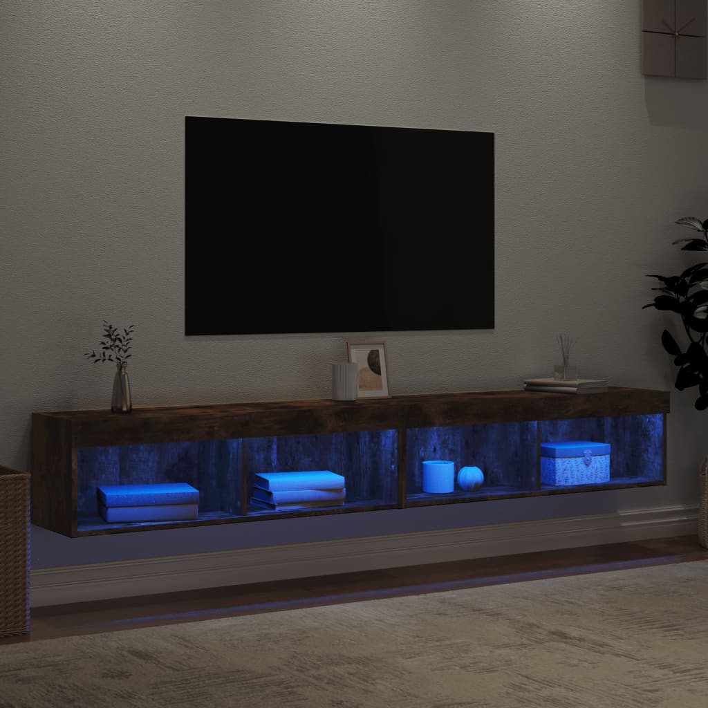 Tv-meubels met LED-verlichting 2 st 100x30x30 cm gerookt eiken is nu te koop bij PeponiXL, paradijselijk wonen!