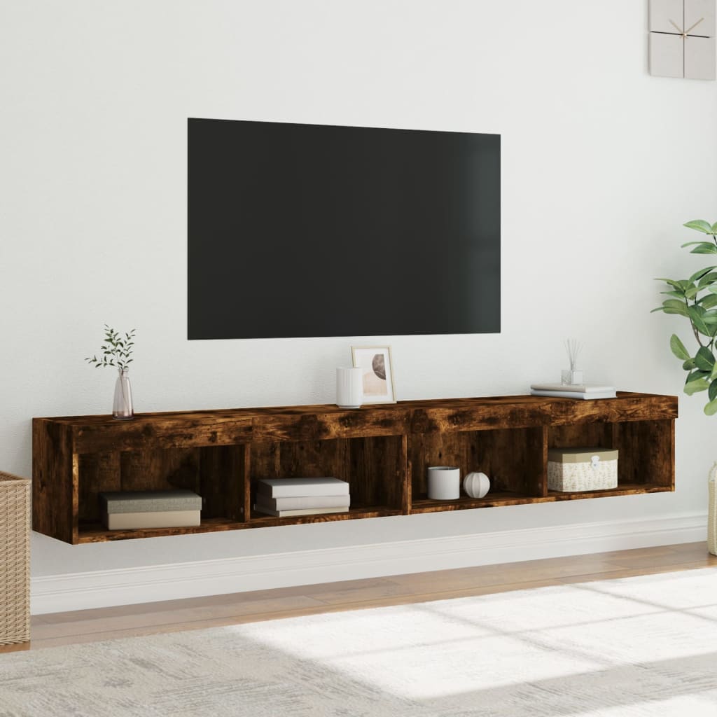 Tv-meubels met LED-verlichting 2 st 100x30x30 cm gerookt eiken is nu te koop bij PeponiXL, paradijselijk wonen!