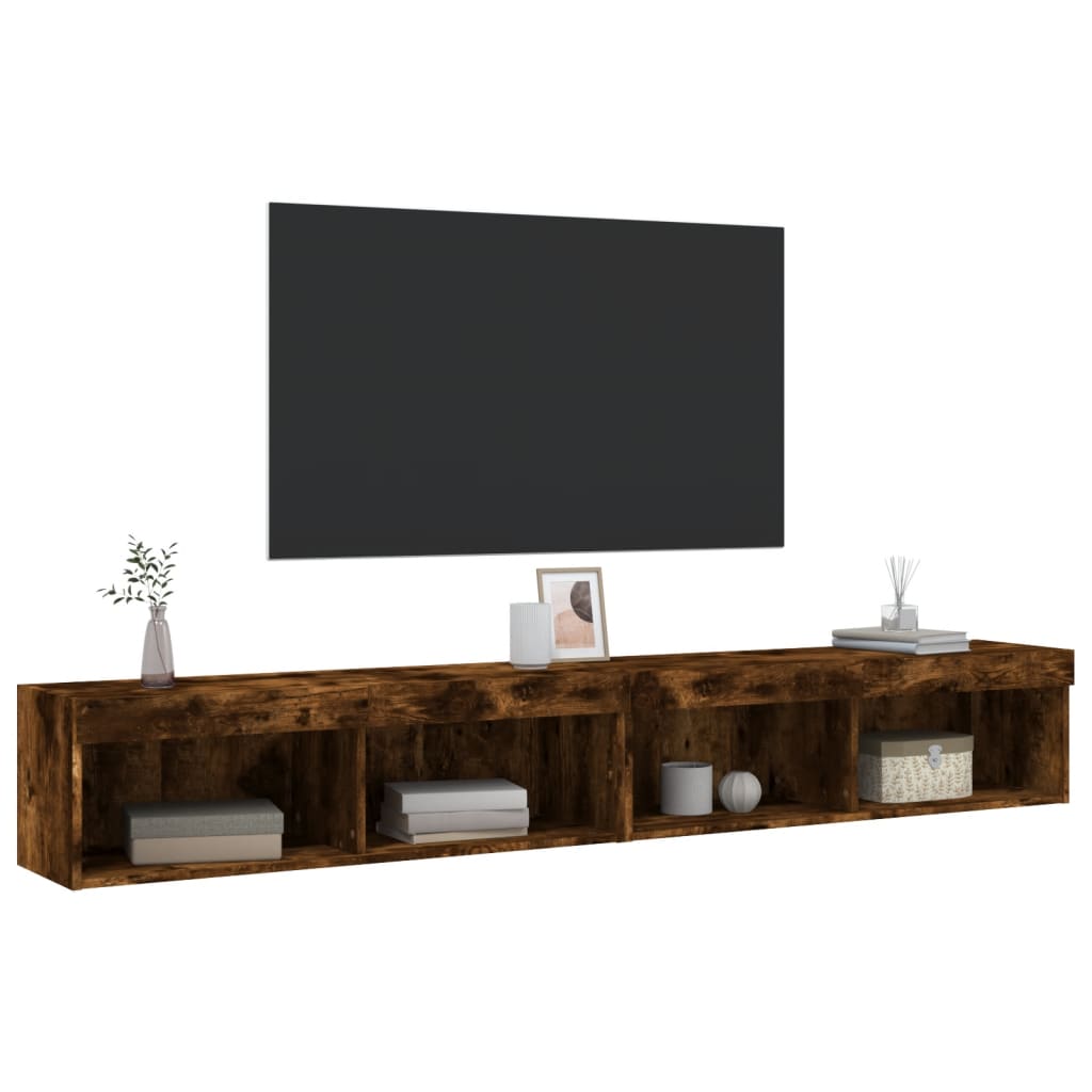Tv-meubels met LED-verlichting 2 st 100x30x30 cm gerookt eiken is nu te koop bij PeponiXL, paradijselijk wonen!