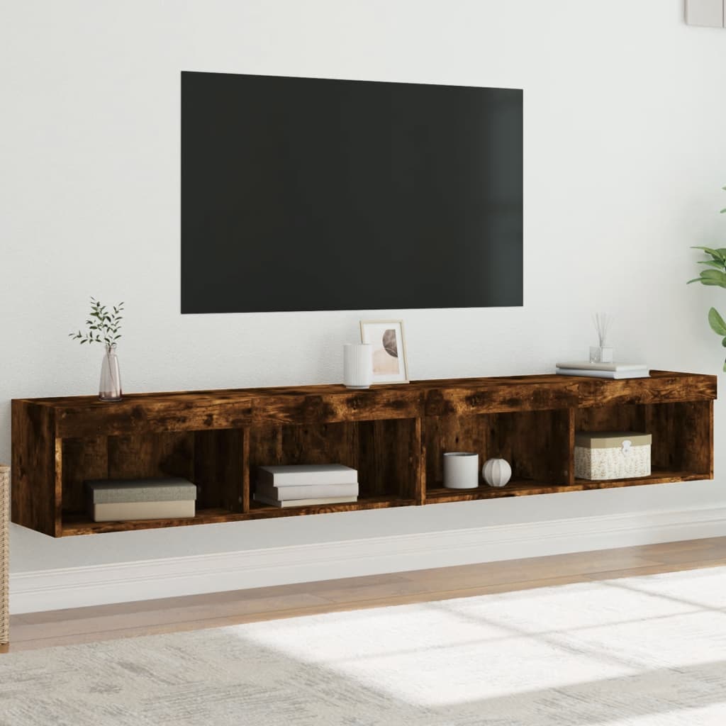 Tv-meubels met LED-verlichting 2 st 100x30x30 cm gerookt eiken is nu te koop bij PeponiXL, paradijselijk wonen!