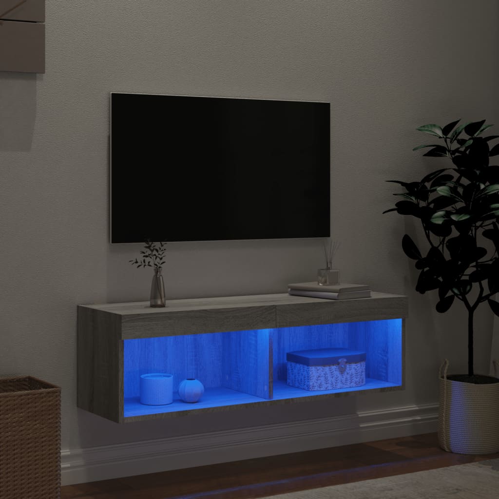 Tv-meubel met LED-verlichting 100x30x30 cm grijs sonoma eiken is nu te koop bij PeponiXL, paradijselijk wonen!