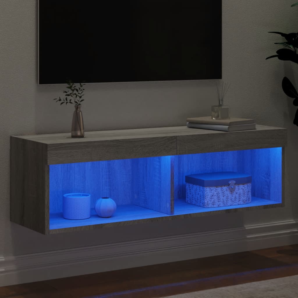 Tv-meubel met LED-verlichting 100x30x30 cm grijs sonoma eiken is nu te koop bij PeponiXL, paradijselijk wonen!