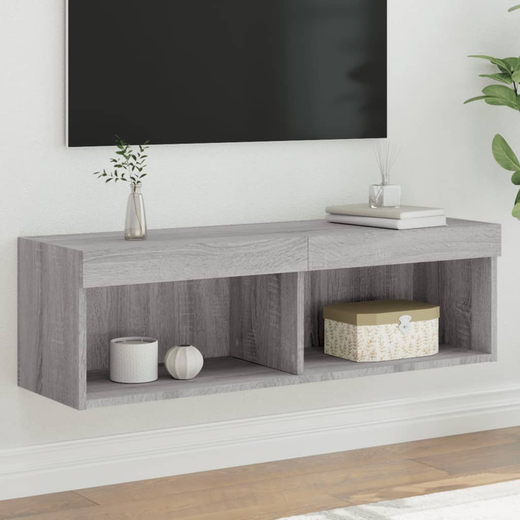 Tv-meubel met LED-verlichting 100x30x30 cm grijs sonoma eiken is nu te koop bij PeponiXL, paradijselijk wonen!