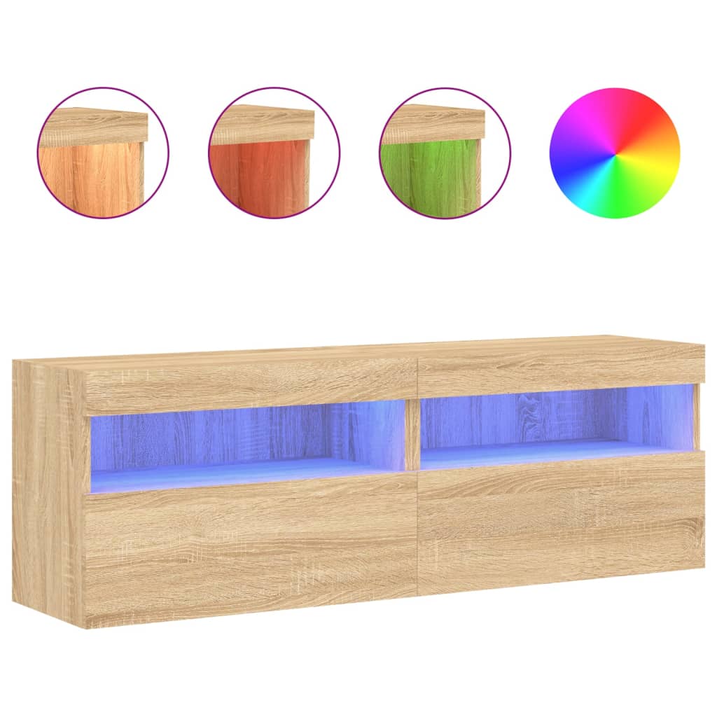 Tv-wandmeubels met LED 2 st 60x30x40 cm sonoma eikenkleurig is nu te koop bij PeponiXL, paradijselijk wonen!