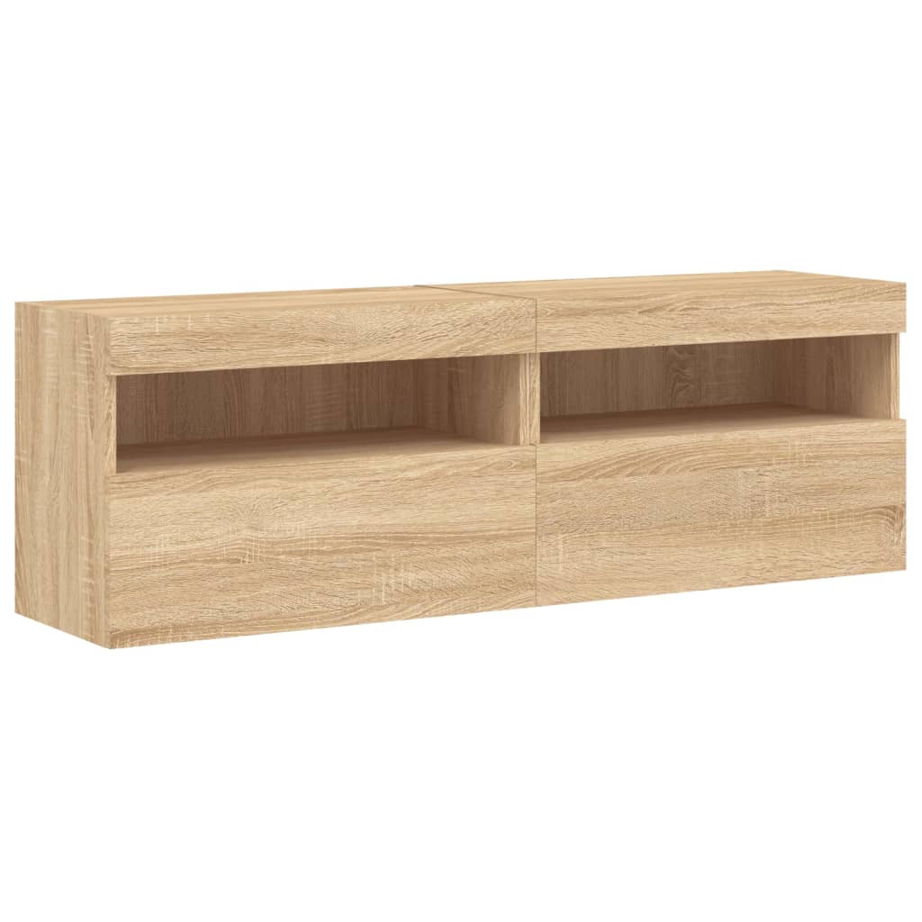 Tv-wandmeubels met LED 2 st 60x30x40 cm sonoma eikenkleurig is nu te koop bij PeponiXL, paradijselijk wonen!