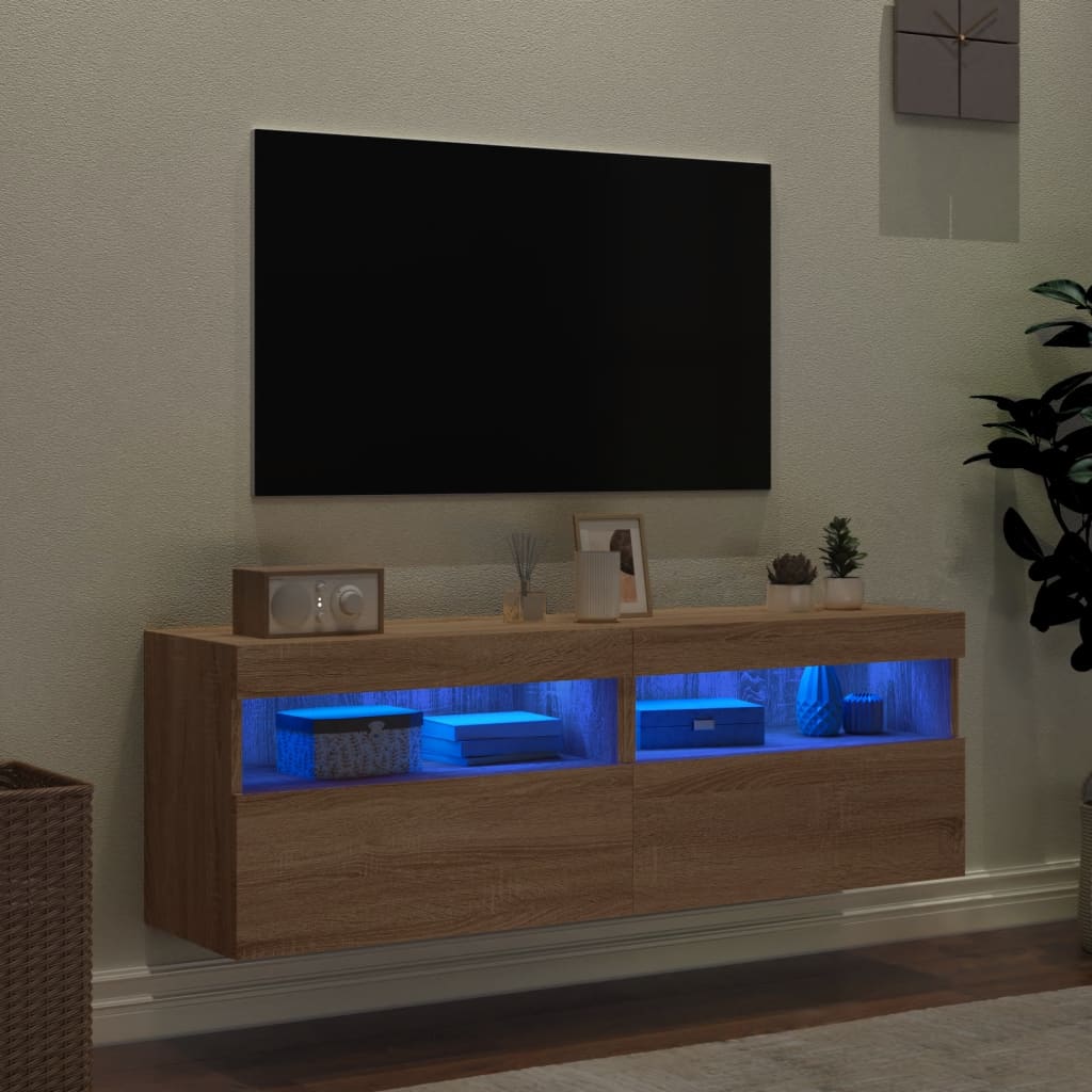 Tv-wandmeubels met LED 2 st 60x30x40 cm sonoma eikenkleurig is nu te koop bij PeponiXL, paradijselijk wonen!