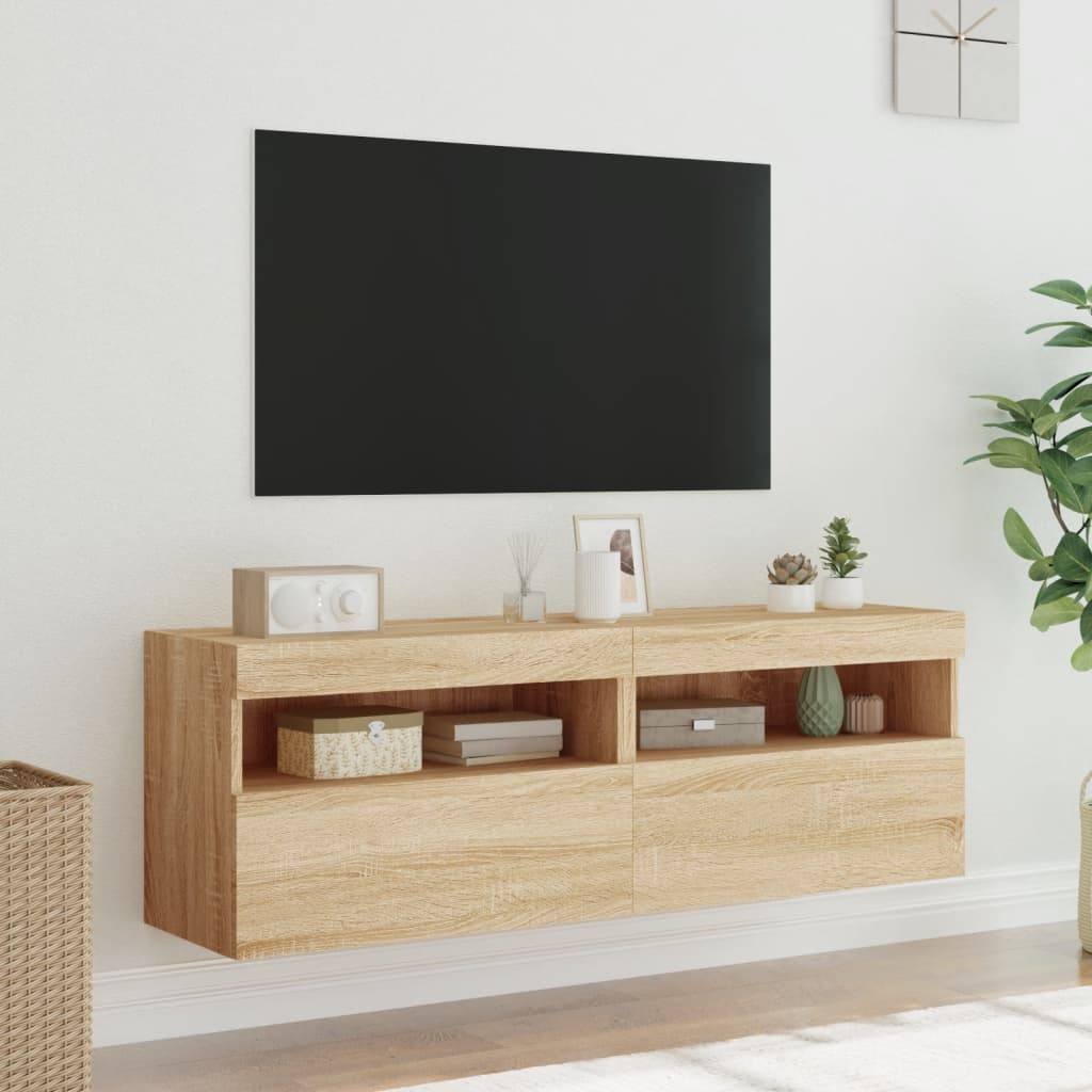 Tv-wandmeubels met LED 2 st 60x30x40 cm sonoma eikenkleurig is nu te koop bij PeponiXL, paradijselijk wonen!