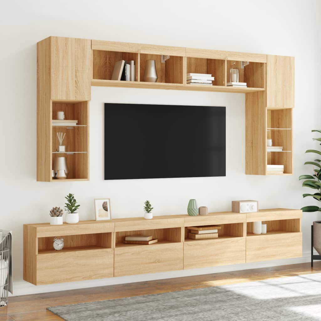 Tv-wandmeubels met LED 2 st 60x30x40 cm sonoma eikenkleurig is nu te koop bij PeponiXL, paradijselijk wonen!
