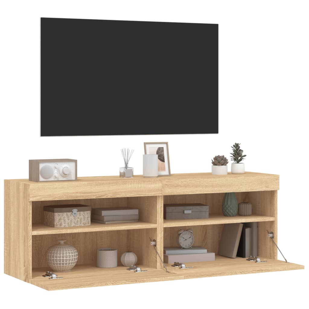 Tv-wandmeubels met LED 2 st 60x30x40 cm sonoma eikenkleurig is nu te koop bij PeponiXL, paradijselijk wonen!