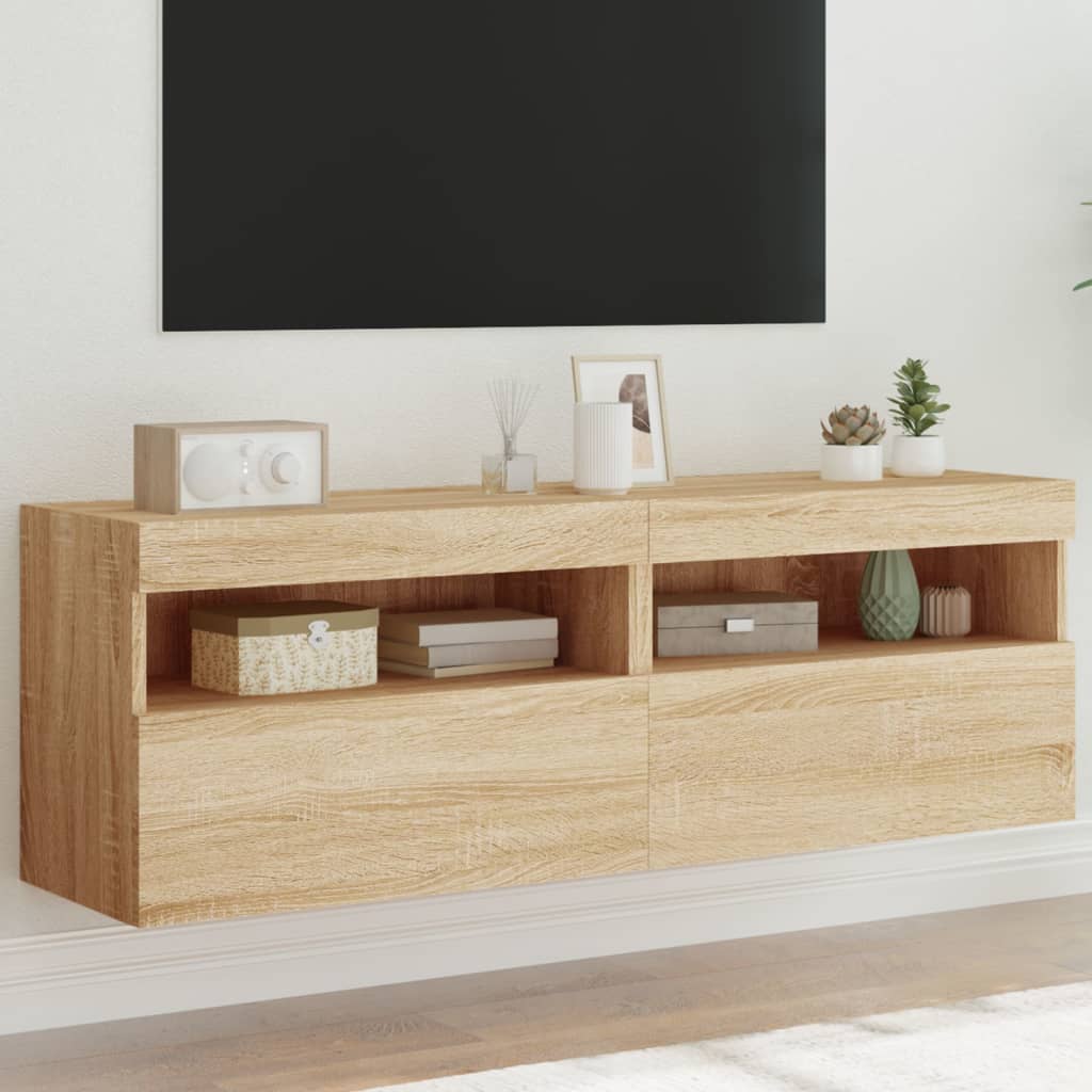 Tv-wandmeubels met LED 2 st 60x30x40 cm sonoma eikenkleurig is nu te koop bij PeponiXL, paradijselijk wonen!