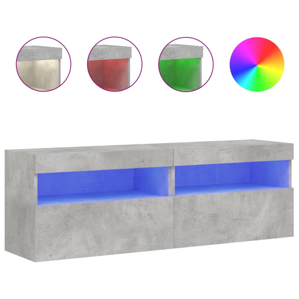 Tv-wandmeubels met LED 2 st 60x30x40 cm betongrijs is nu te koop bij PeponiXL, paradijselijk wonen!