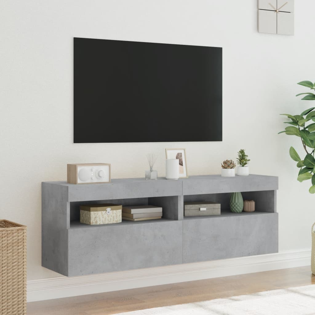Tv-wandmeubels met LED 2 st 60x30x40 cm betongrijs is nu te koop bij PeponiXL, paradijselijk wonen!