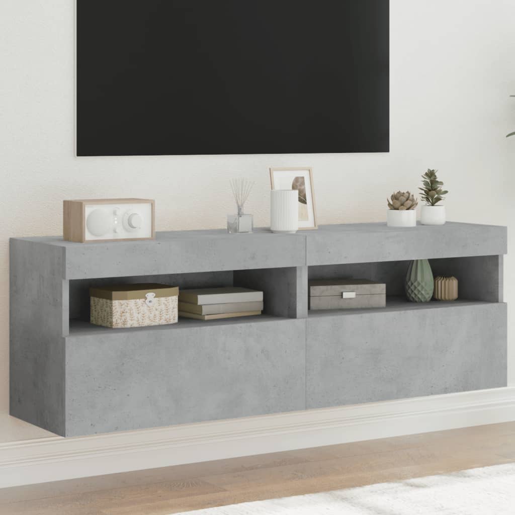 Tv-wandmeubels met LED 2 st 60x30x40 cm betongrijs is nu te koop bij PeponiXL, paradijselijk wonen!