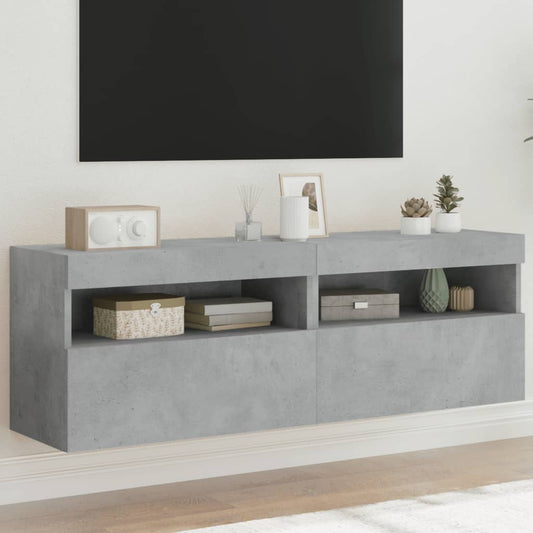 Tv-wandmeubels met LED 2 st 60x30x40 cm betongrijs is nu te koop bij PeponiXL, paradijselijk wonen!