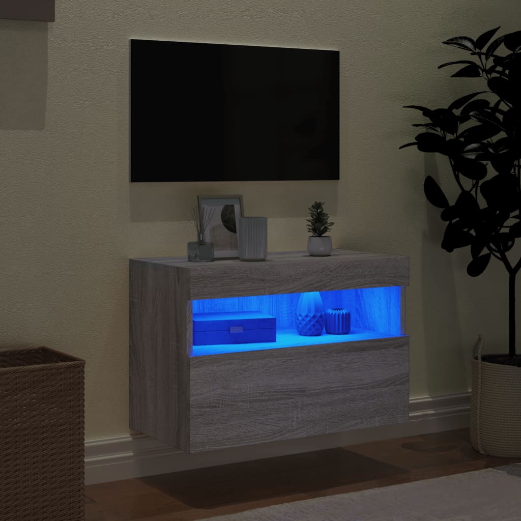 Tv-wandmeubel met LED-verlichting 60x30x40 cm grijs sonoma is nu te koop bij PeponiXL, paradijselijk wonen!