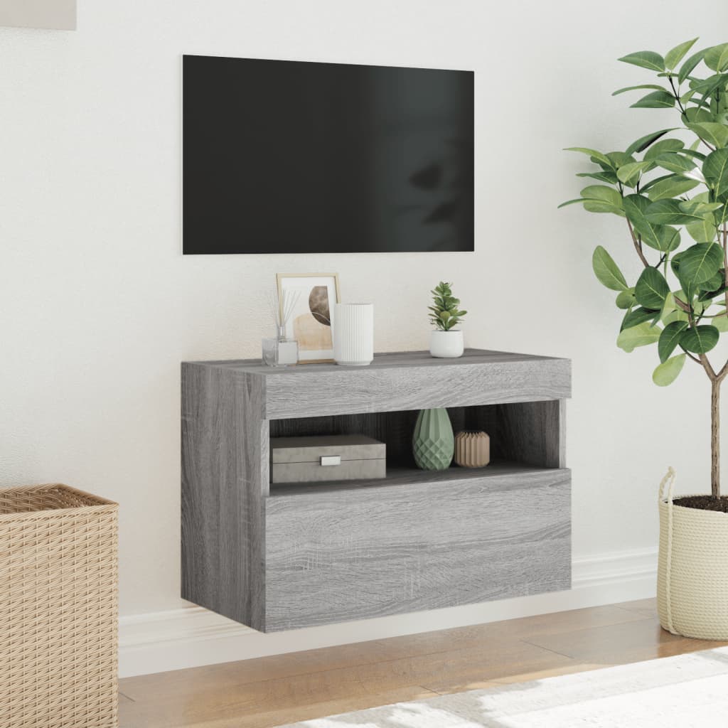Tv-wandmeubel met LED-verlichting 60x30x40 cm grijs sonoma is nu te koop bij PeponiXL, paradijselijk wonen!
