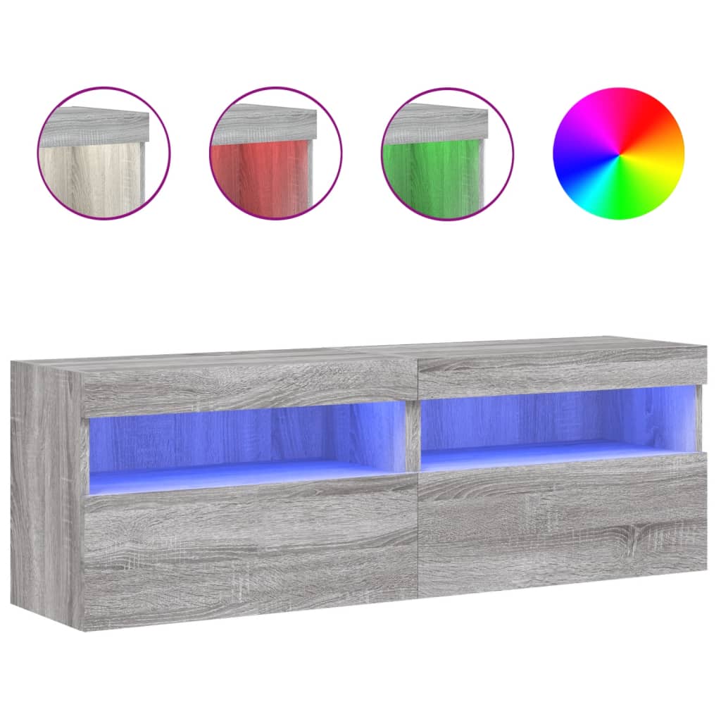 Tv-wandmeubels met LED 2 st 60x30x40 cm grijs sonoma eiken is nu te koop bij PeponiXL, paradijselijk wonen!