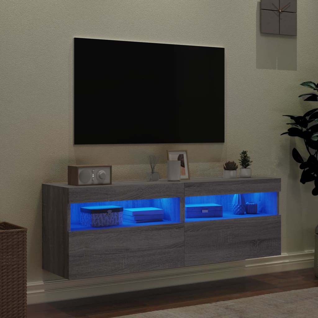 Tv-wandmeubels met LED 2 st 60x30x40 cm grijs sonoma eiken is nu te koop bij PeponiXL, paradijselijk wonen!