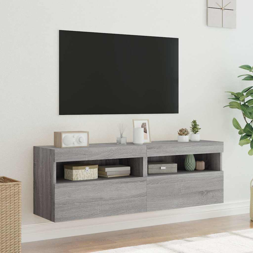 Tv-wandmeubels met LED 2 st 60x30x40 cm grijs sonoma eiken is nu te koop bij PeponiXL, paradijselijk wonen!