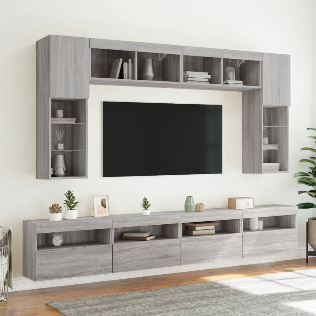 Tv-wandmeubels met LED 2 st 60x30x40 cm grijs sonoma eiken is nu te koop bij PeponiXL, paradijselijk wonen!