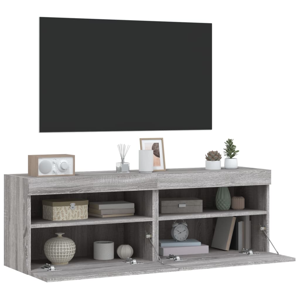 Tv-wandmeubels met LED 2 st 60x30x40 cm grijs sonoma eiken is nu te koop bij PeponiXL, paradijselijk wonen!
