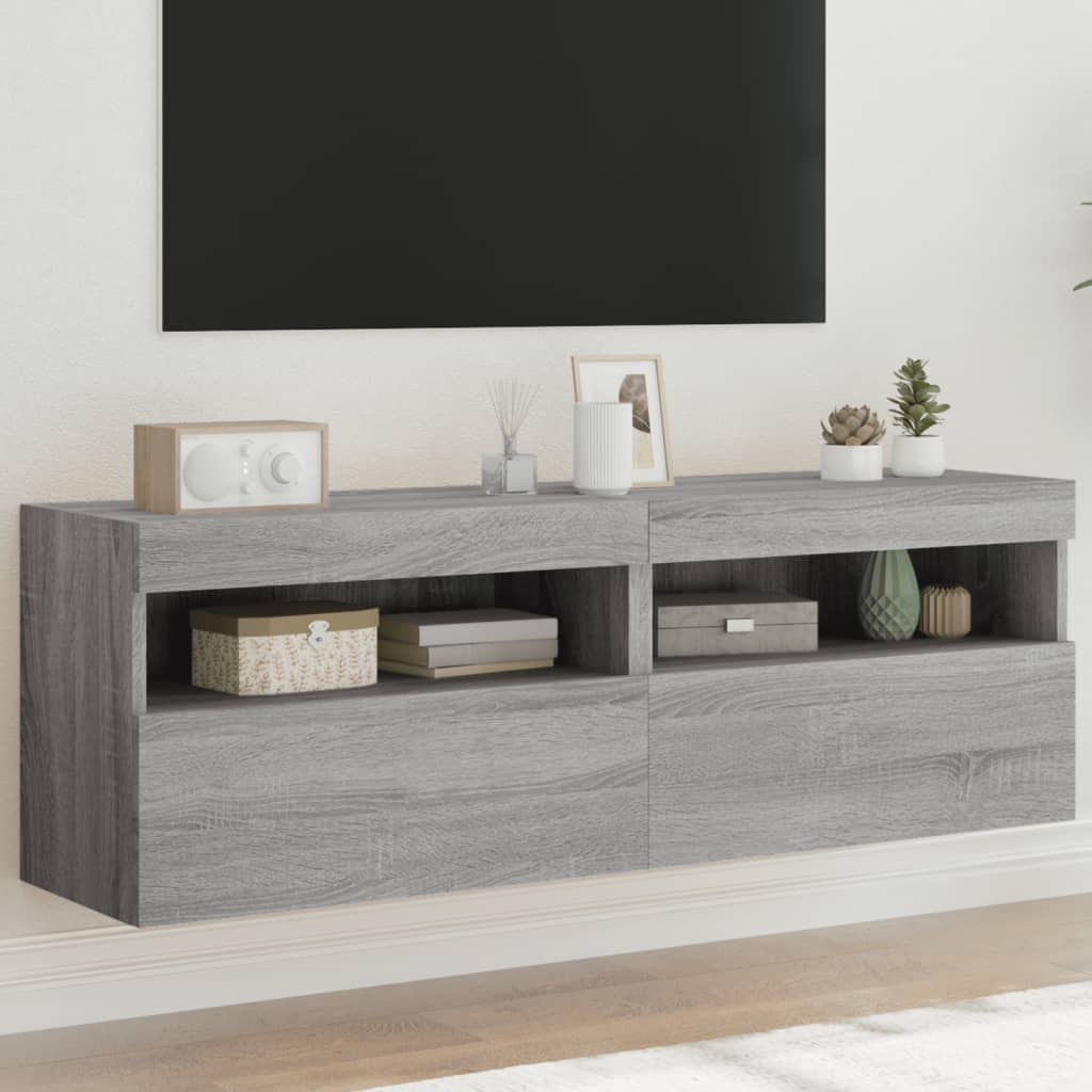 Tv-wandmeubels met LED 2 st 60x30x40 cm grijs sonoma eiken is nu te koop bij PeponiXL, paradijselijk wonen!
