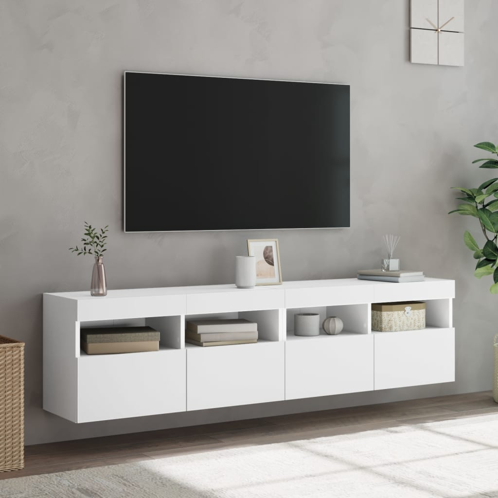 Tv-wandmeubels met LED-verlichting 2 st 80x30x40 cm wit is nu te koop bij PeponiXL, paradijselijk wonen!